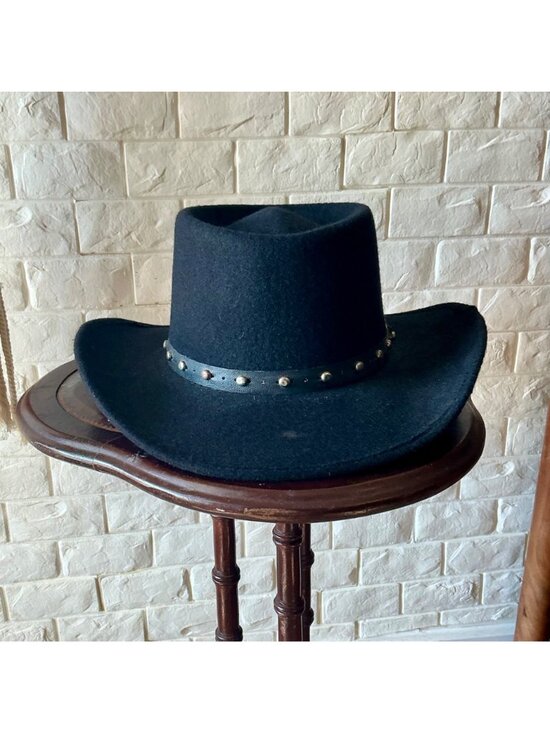 Vintage Pigalle Black Felt Studded Western Hat - Picture 6 of 10